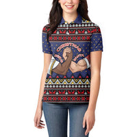 Santa And Jesus Christmas Christmas Women Polo Shirt Xmas Holiday Patterns - Wonder Print Shop