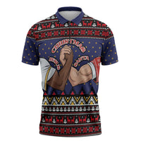 Santa And Jesus Christmas Christmas Zipper Polo Shirt Xmas Holiday Patterns - Wonder Print Shop