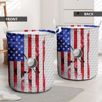 Golf Ball and Clubs Laundry Basket with American Flag Smoke Effect and Hexagon Pattern - Wonder Print Shop