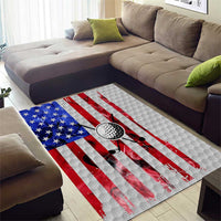 Golf Ball and Clubs Area Rug with American Flag Smoke Effect and Hexagon Pattern - Wonder Print Shop