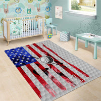 Golf Ball and Clubs Area Rug with American Flag Smoke Effect and Hexagon Pattern - Wonder Print Shop