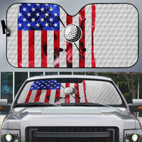 Golf Ball and Clubs Auto Sun Shade with American Flag Smoke Effect and Hexagon Pattern - Wonder Print Shop
