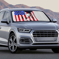 Golf Ball and Clubs Auto Sun Shade with American Flag Smoke Effect and Hexagon Pattern - Wonder Print Shop