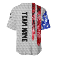Custom Golf Ball and Clubs Baseball Jersey with American Flag Smoke Effect and Hexagon Pattern - Wonder Print Shop