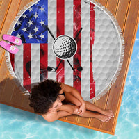 Golf Ball and Clubs Beach Blanket with American Flag Smoke Effect and Hexagon Pattern - Wonder Print Shop