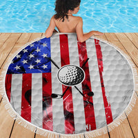 Golf Ball and Clubs Beach Blanket with American Flag Smoke Effect and Hexagon Pattern - Wonder Print Shop