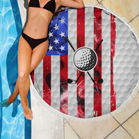 Golf Ball and Clubs Beach Blanket with American Flag Smoke Effect and Hexagon Pattern - Wonder Print Shop