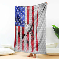 Golf Ball and Clubs Blanket with American Flag Smoke Effect and Hexagon Pattern - Wonder Print Shop