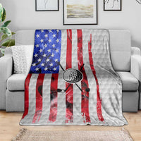 Golf Ball and Clubs Blanket with American Flag Smoke Effect and Hexagon Pattern - Wonder Print Shop