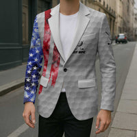Custom Golf Ball and Clubs Blazer with American Flag Smoke Effect and Hexagon Pattern - Wonder Print Shop