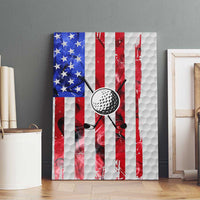 Golf Ball and Clubs Canvas Wall Art with American Flag Smoke Effect and Hexagon Pattern - Wonder Print Shop