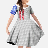 Custom Golf Ball and Clubs Family Matching Off Shoulder Short Dress and Hawaiian Shirt with American Flag Smoke Effect and Hexagon Pattern - Wonder Print Shop