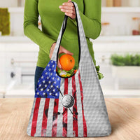 Golf Ball and Clubs Grocery Bag with American Flag Smoke Effect and Hexagon Pattern - Wonder Print Shop