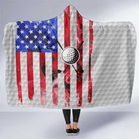 Golf Ball and Clubs Hooded Blanket with American Flag Smoke Effect and Hexagon Pattern - Wonder Print Shop