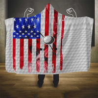 Golf Ball and Clubs Hooded Blanket with American Flag Smoke Effect and Hexagon Pattern - Wonder Print Shop