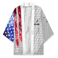 Custom Golf Ball and Clubs Kimono with American Flag Smoke Effect and Hexagon Pattern - Wonder Print Shop