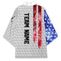 Custom Golf Ball and Clubs Kimono with American Flag Smoke Effect and Hexagon Pattern - Wonder Print Shop