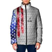 Custom Golf Ball and Clubs Padded Jacket with American Flag Smoke Effect and Hexagon Pattern - Wonder Print Shop