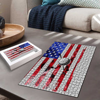 Golf Ball and Clubs Puzzle with American Flag Smoke Effect and Hexagon Pattern - Wonder Print Shop