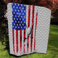 Golf Ball and Clubs Quilt with American Flag Smoke Effect and Hexagon Pattern - Wonder Print Shop