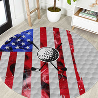 Golf Ball and Clubs Round Carpet with American Flag Smoke Effect and Hexagon Pattern - Wonder Print Shop