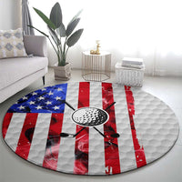 Golf Ball and Clubs Round Carpet with American Flag Smoke Effect and Hexagon Pattern - Wonder Print Shop