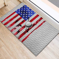 Golf Ball and Clubs Rubber Doormat with American Flag Smoke Effect and Hexagon Pattern - Wonder Print Shop