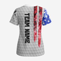 Custom Golf Ball and Clubs Scrub Top with American Flag Smoke Effect and Hexagon Pattern - Wonder Print Shop