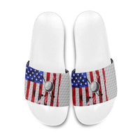Golf Ball and Clubs Slide Sandals with American Flag Smoke Effect and Hexagon Pattern - Wonder Print Shop