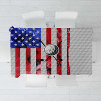 Golf Ball and Clubs Tablecloth with American Flag Smoke Effect and Hexagon Pattern - Wonder Print Shop