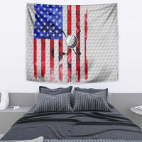 Golf Ball and Clubs Tapestry with American Flag Smoke Effect and Hexagon Pattern - Wonder Print Shop