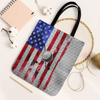Golf Ball and Clubs Tote Bag with American Flag Smoke Effect and Hexagon Pattern - Wonder Print Shop