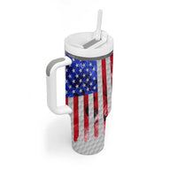 Custom Golf Ball and Clubs Tumbler With Handle with American Flag Smoke Effect and Hexagon Pattern - Wonder Print Shop