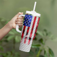 Custom Golf Ball and Clubs Tumbler With Handle with American Flag Smoke Effect and Hexagon Pattern - Wonder Print Shop