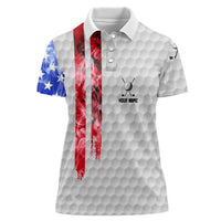 Custom Golf Ball and Clubs Women Polo Shirt with American Flag Smoke Effect and Hexagon Pattern - Wonder Print Shop