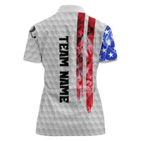 Custom Golf Ball and Clubs Women Polo Shirt with American Flag Smoke Effect and Hexagon Pattern - Wonder Print Shop