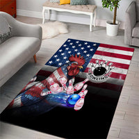 Bowling Rooster Area Rug with Striking Pins and American Flag Feather Pattern - Wonder Print Shop