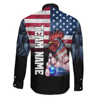 Custom Bowling Rooster Family Matching Long Sleeve Bodycon Dress and Hawaiian Shirt with Striking Pins and American Flag Feather Pattern - Wonder Print Shop