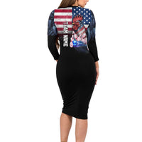Custom Bowling Rooster Family Matching Long Sleeve Bodycon Dress and Hawaiian Shirt with Striking Pins and American Flag Feather Pattern - Wonder Print Shop