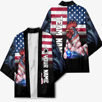 Custom Bowling Rooster Kimono with Striking Pins and American Flag Feather Pattern - Wonder Print Shop