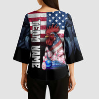Custom Bowling Rooster Kimono Sleeve Blouse with Striking Pins and American Flag Feather Pattern - Wonder Print Shop