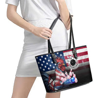 Bowling Rooster Leather Tote Bag with Striking Pins and American Flag Feather Pattern - Wonder Print Shop