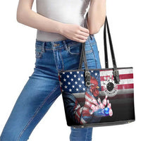Bowling Rooster Leather Tote Bag with Striking Pins and American Flag Feather Pattern - Wonder Print Shop