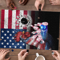 Bowling Rooster Puzzle with Striking Pins and American Flag Feather Pattern - Wonder Print Shop