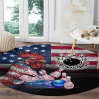Bowling Rooster Round Carpet with Striking Pins and American Flag Feather Pattern - Wonder Print Shop