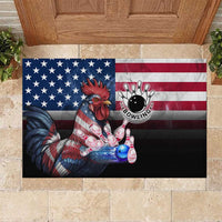 Bowling Rooster Rubber Doormat with Striking Pins and American Flag Feather Pattern - Wonder Print Shop
