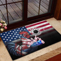 Bowling Rooster Rubber Doormat with Striking Pins and American Flag Feather Pattern - Wonder Print Shop