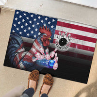 Bowling Rooster Rubber Doormat with Striking Pins and American Flag Feather Pattern - Wonder Print Shop