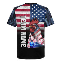 Custom Bowling Rooster Rugby Jersey with Striking Pins and American Flag Feather Pattern - Wonder Print Shop