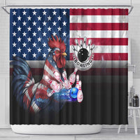 Bowling Rooster Shower Curtain with Striking Pins and American Flag Feather Pattern - Wonder Print Shop
